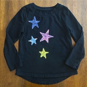 Black Sequin Star Long Sleeve Shirt Sparkle Top Girls XS (4–5) Cat & Jack